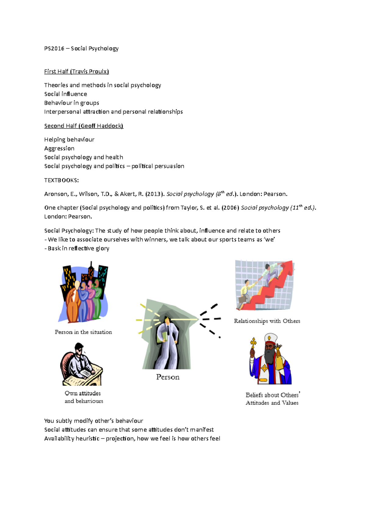 PS2016 - Social Psychology: Key Theories & Concepts Overview - Studocu