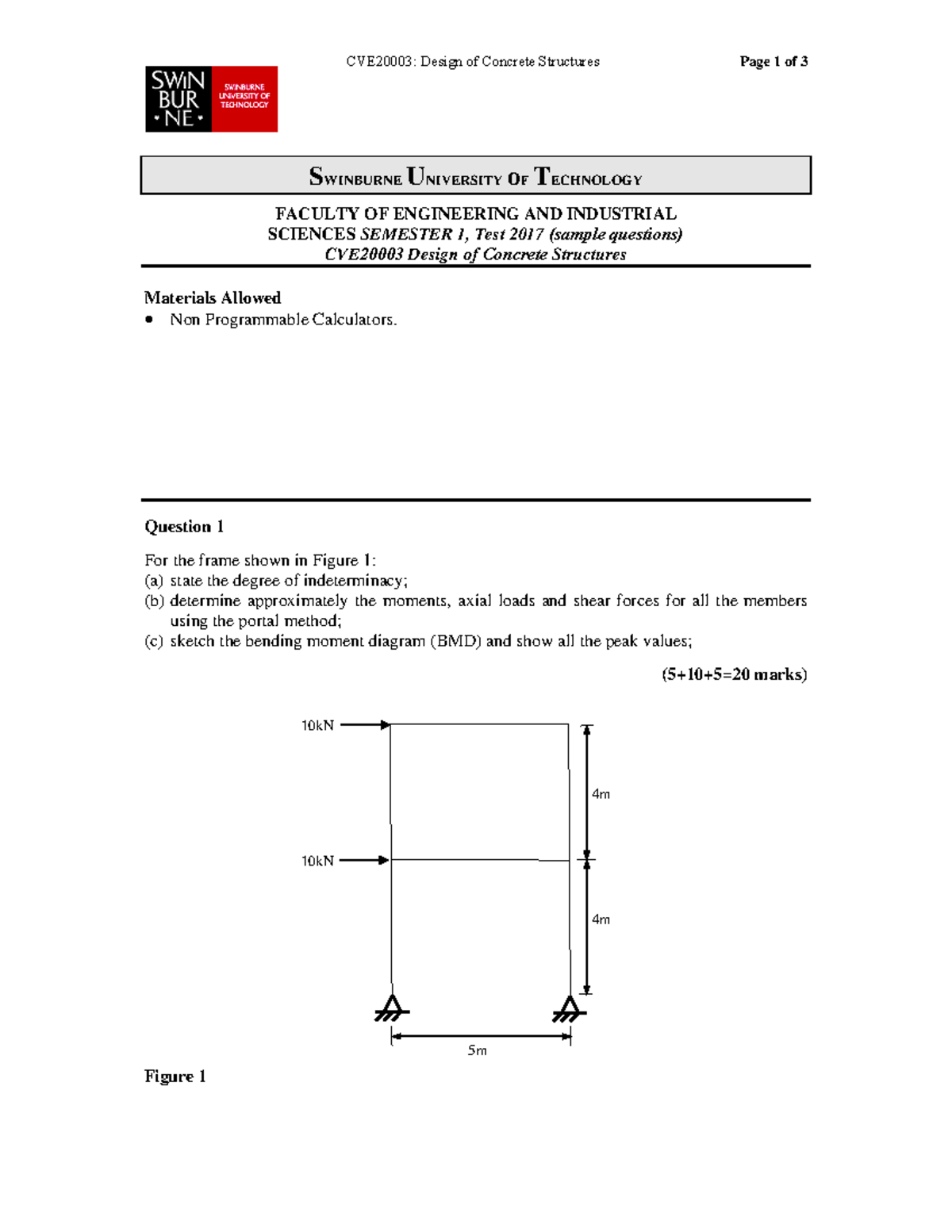 CVE2000 3 Mid Semester Test 2017: Design of Concrete Structures - Studocu