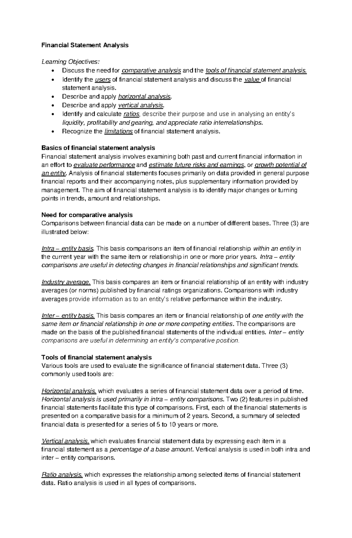 Financial Statement Analysis - Financial Statement Analysis Learning ...