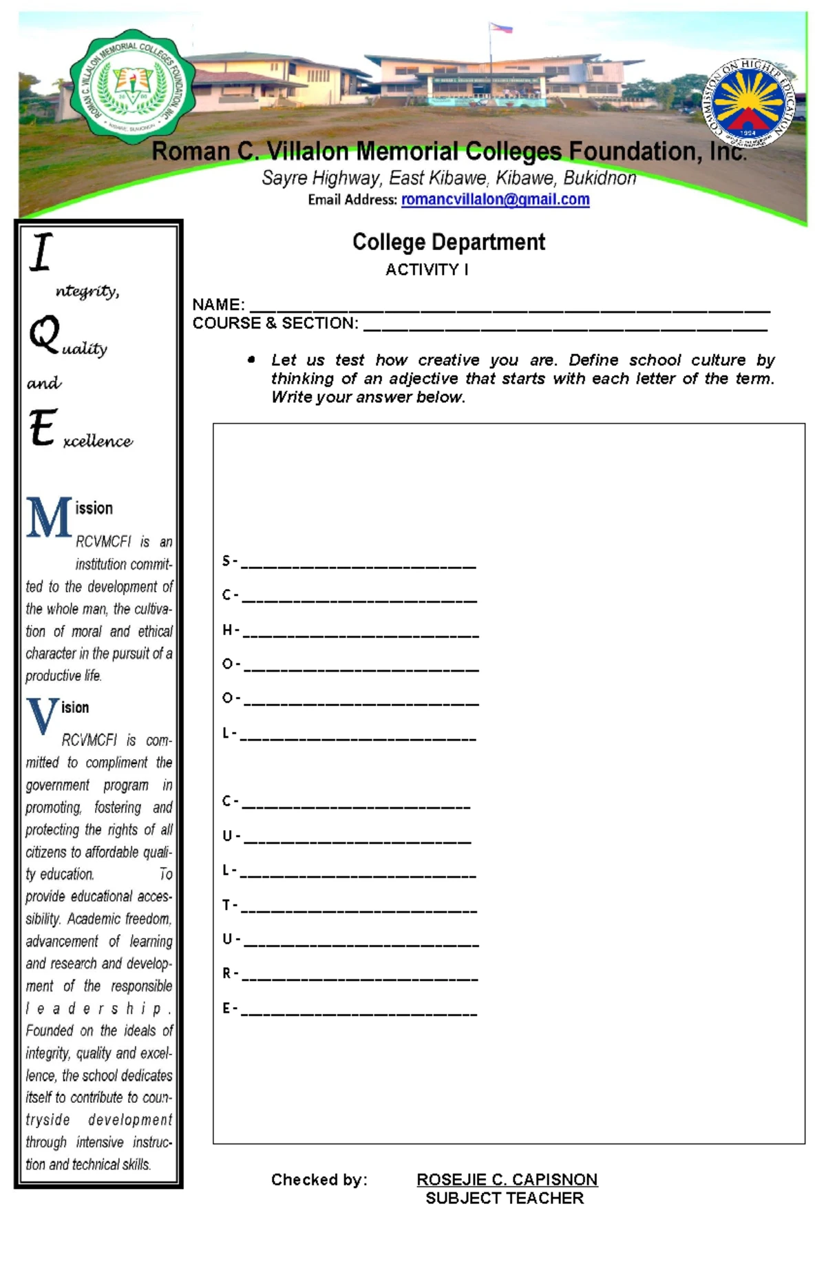 P.E. Activity Template: Experiential Learning Reflection Guide - BEE ...