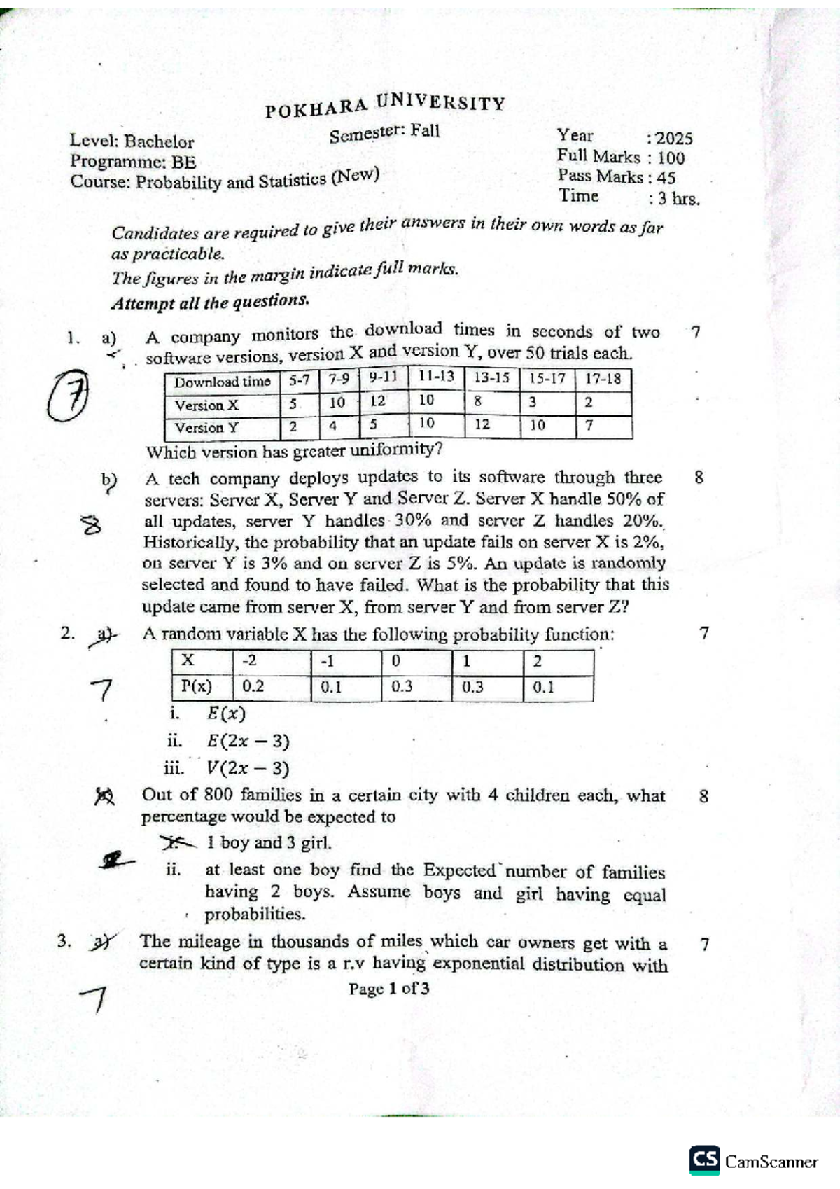 Probability and Statistics BE - Fall 2025 Exam Notes - Studocu