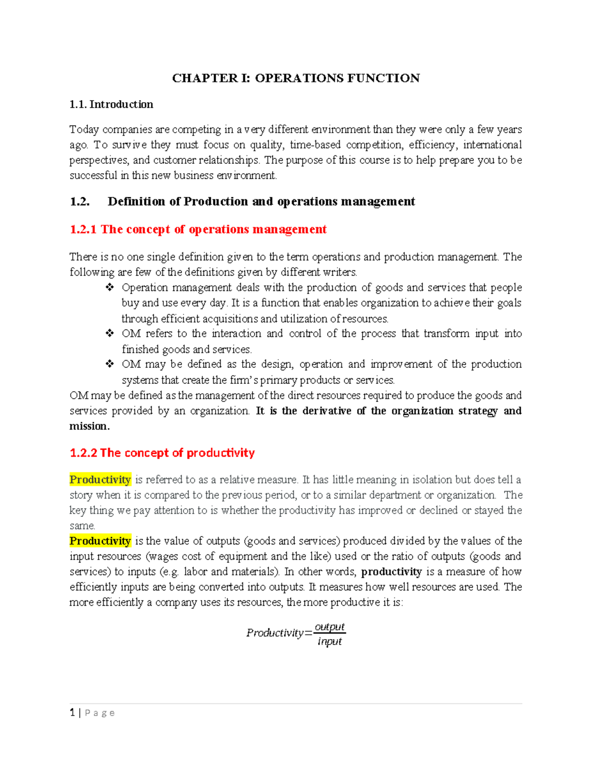 OM-1: Operations Management Overview and Key Concepts Handout - Studocu
