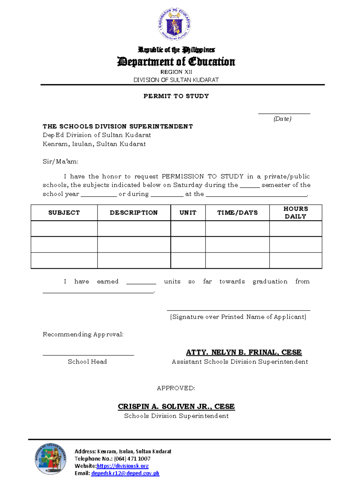 Permit to Study Request for Academic Year 2023-2024 - Studocu