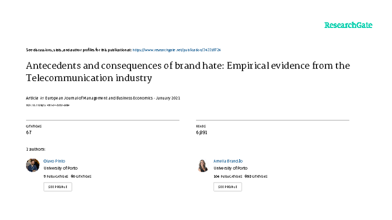 Antecedents and Consequences of Brand Hate in Telecom Industry (EJMBE ...