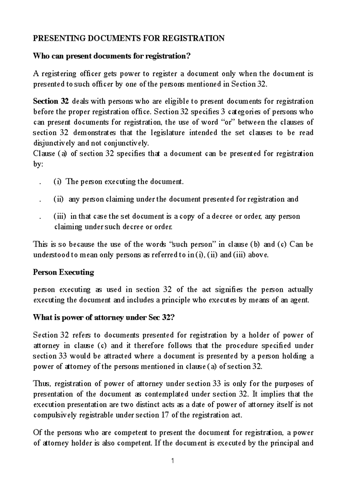 PRESENTING DOCUMENTS FOR REGISTRATION: An Overview of Section 32 - Studocu