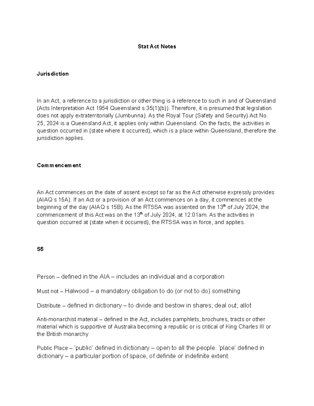 Stat act definitions - Good Good - Stat Act Notes Jurisdiction In an ...