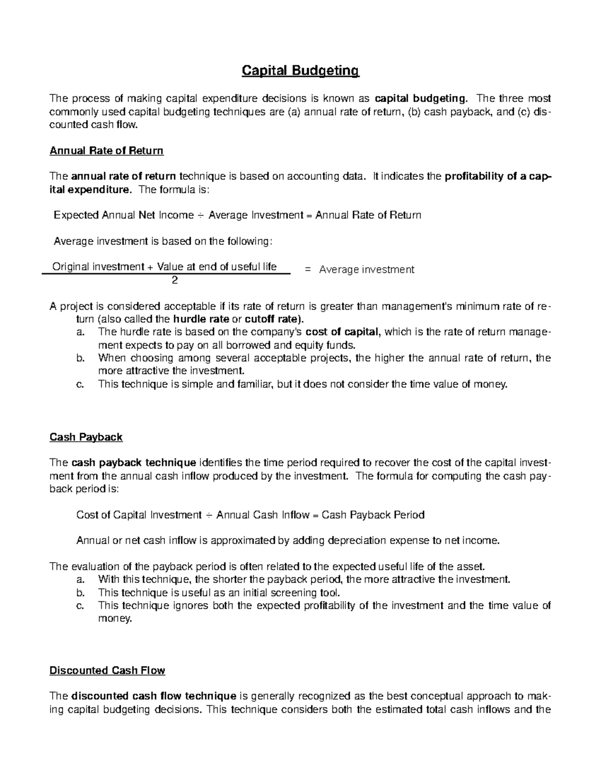 Chapter 11 - Understanding Capital Budgeting Techniques and Methods ...