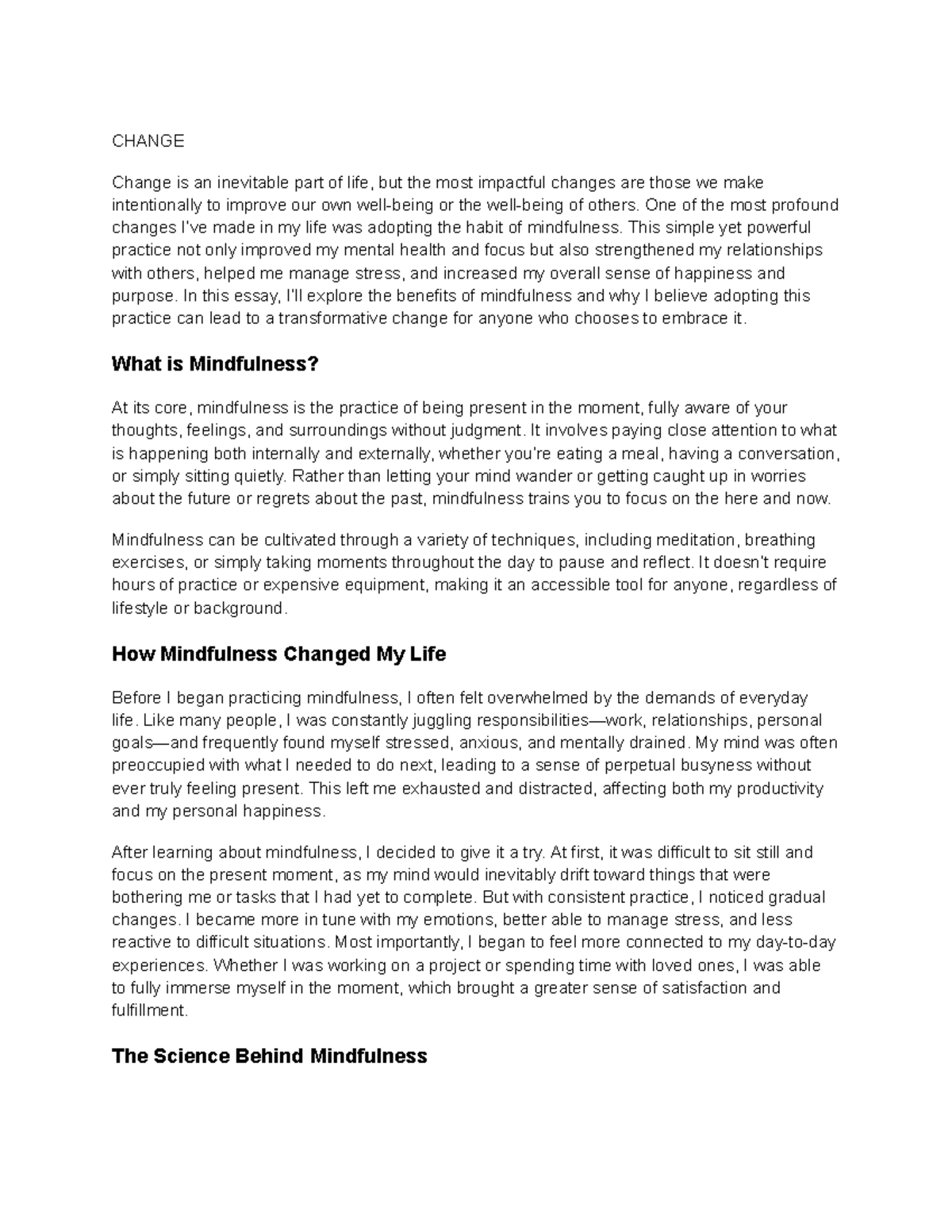 Eng 12 - The transformative power of mindfulness in daily life - Studocu