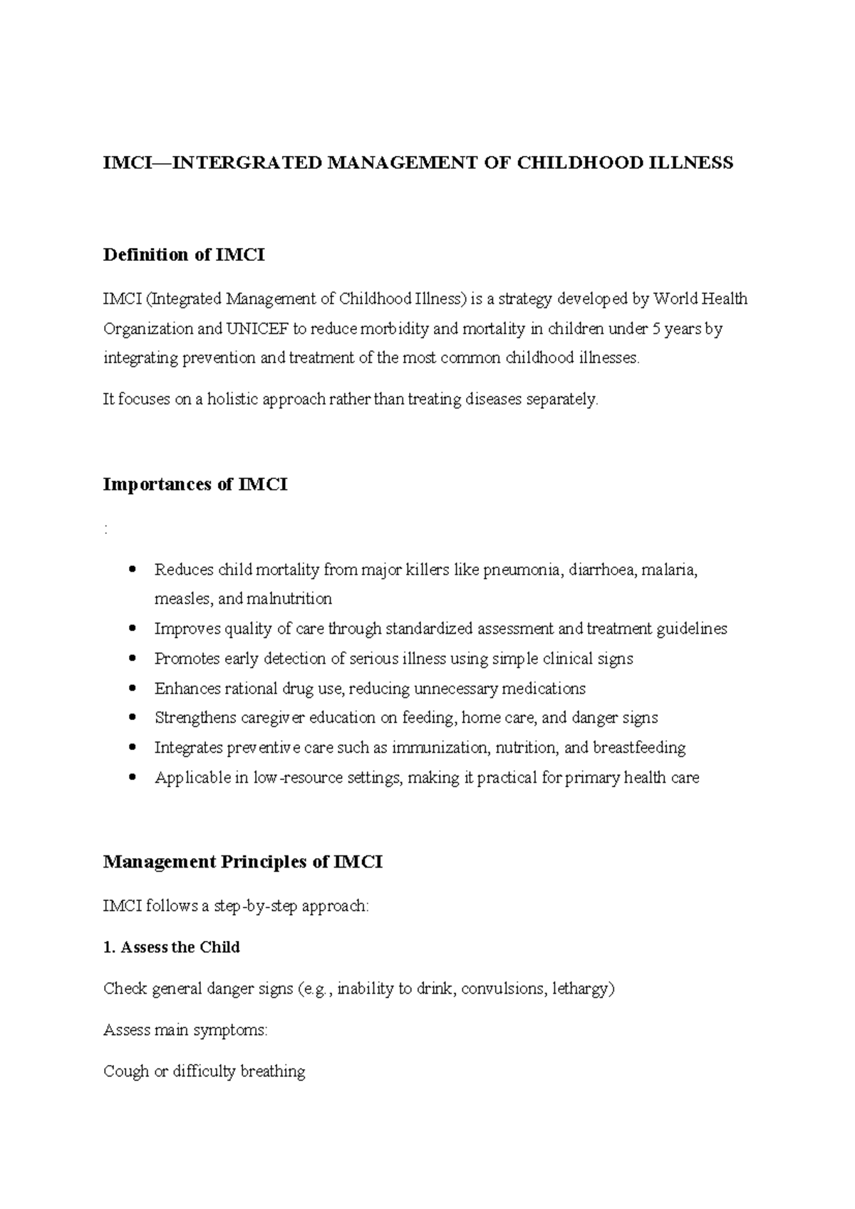 IMCI Overview: Integrated Management of Childhood Illness for Med ...