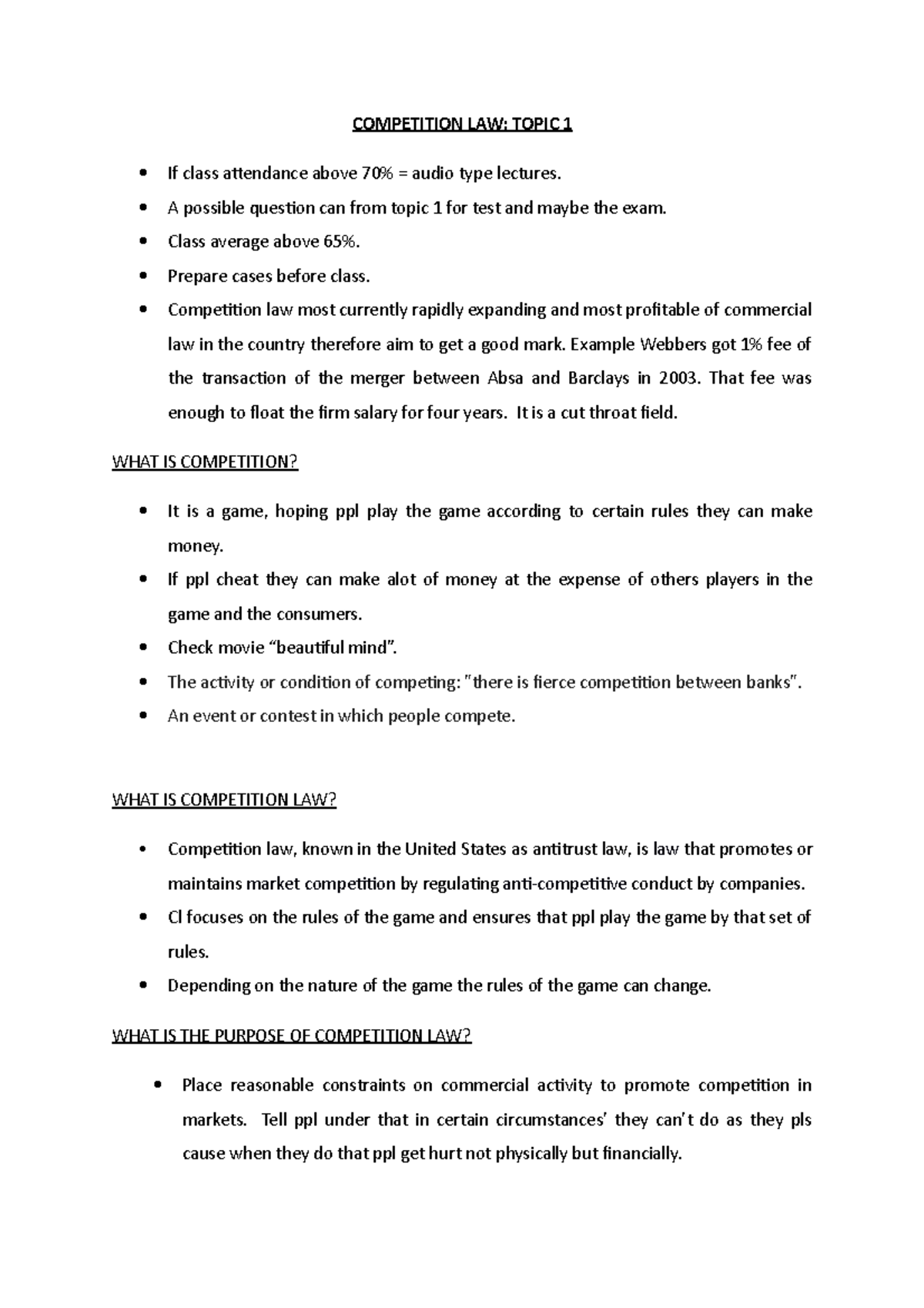 Competition Law 101: Essential Notes for LAW 101 Final Exam - Studocu