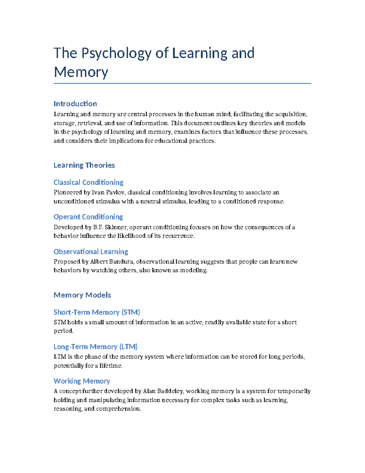 The Psychology of Learning and Memory - The Psychology of Learning and ...