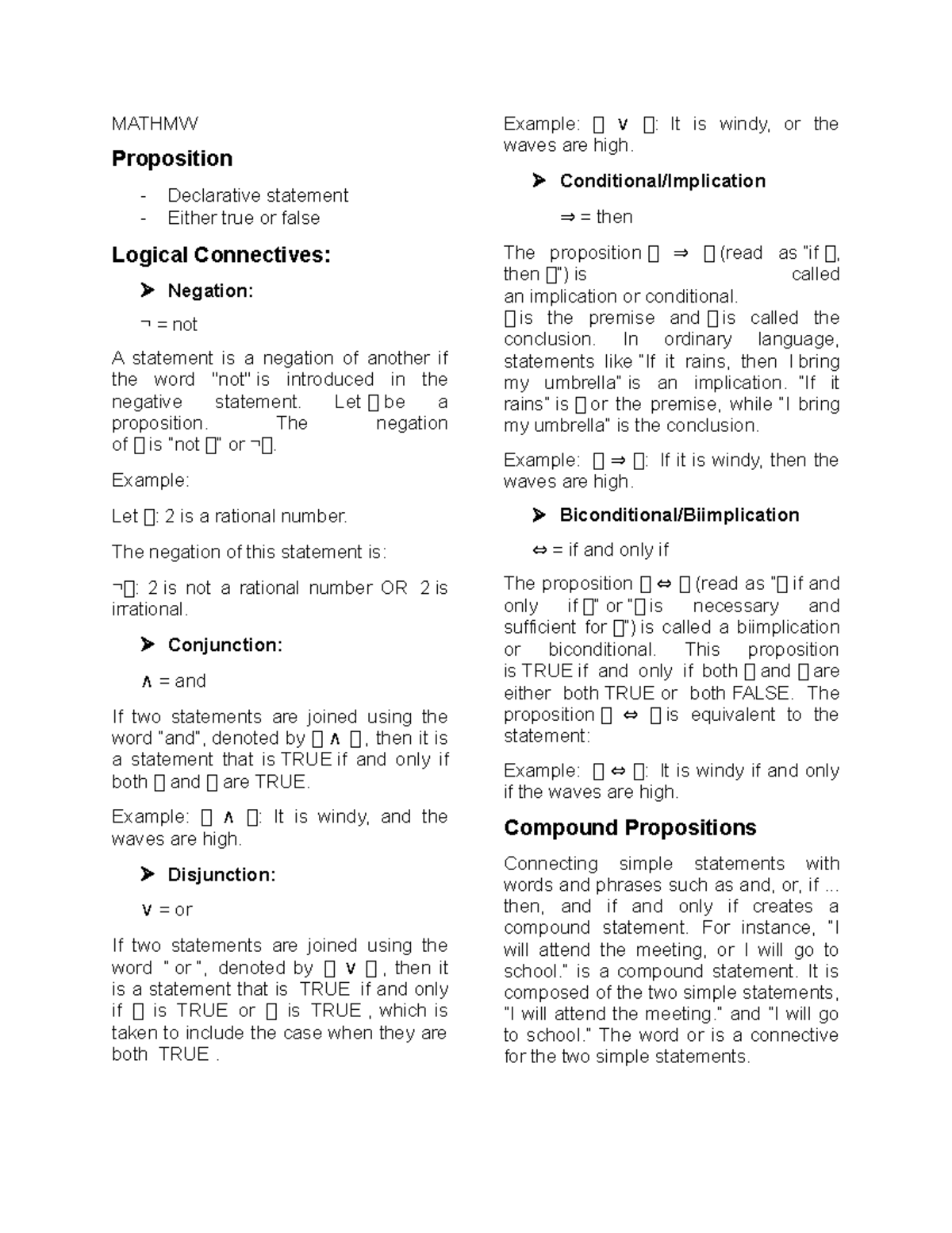 Mathmw - Propositions and Truth Table - MATHMW Proposition Declarative ...