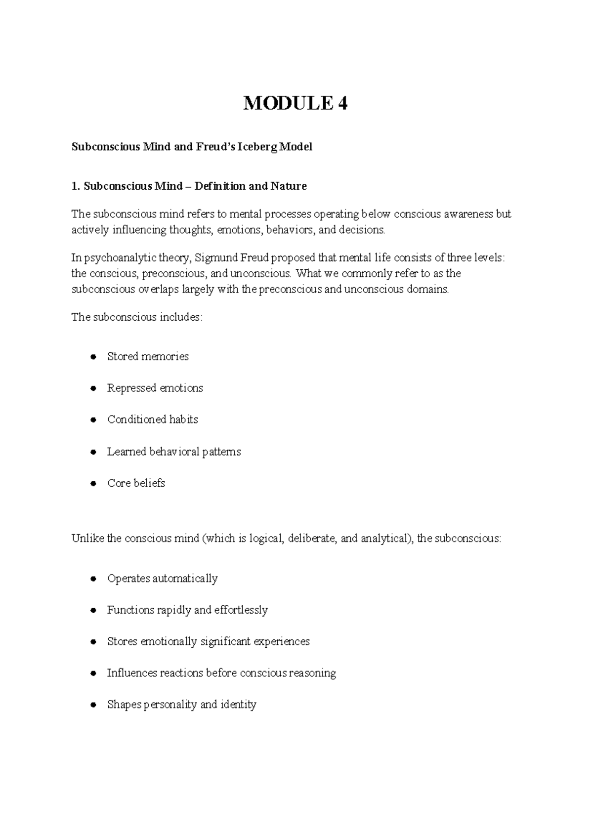 Module 4: Subconscious Mind & Iceberg Model - Resilience Notes - Studocu