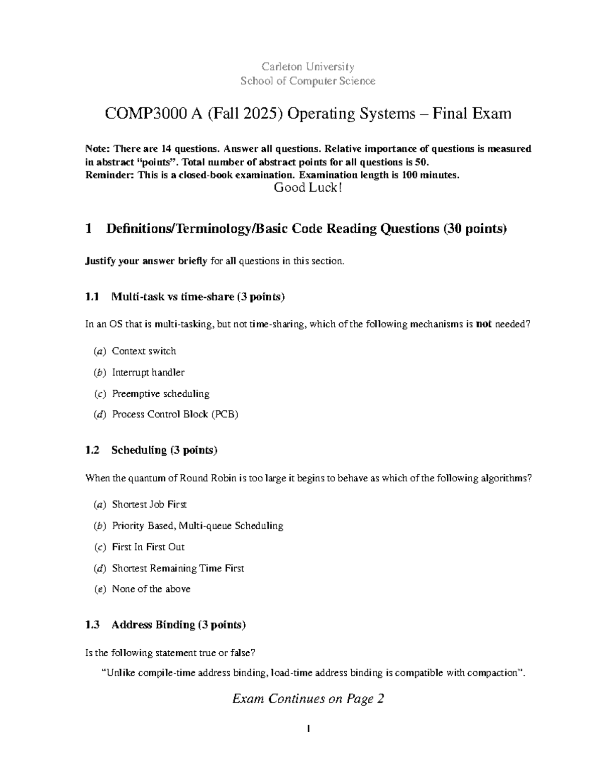 COMP3000 F25 Operating Systems Final Exam Notes - Studocu