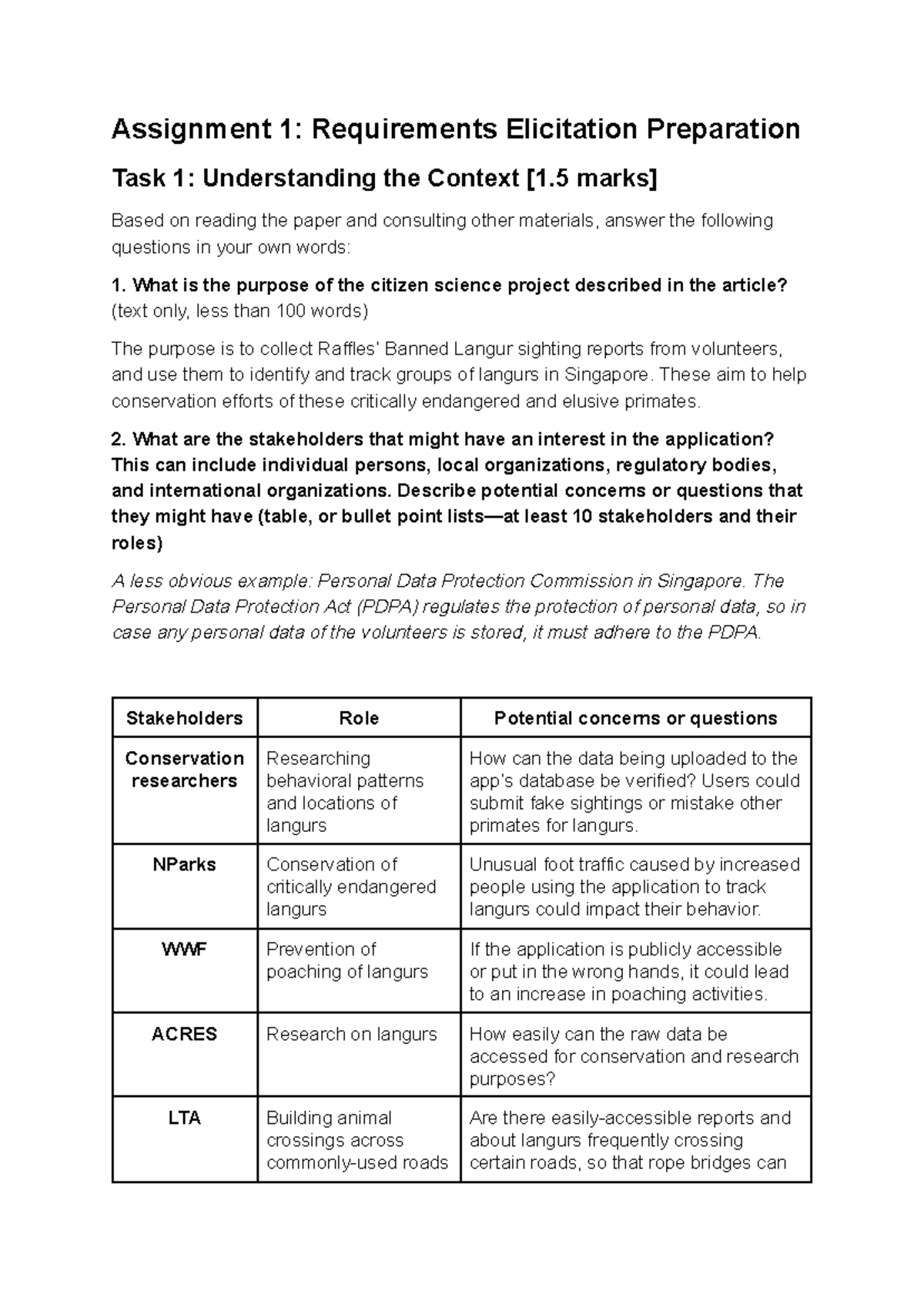 Assignment 1: Requirements Elicitation for Citizen Science Project ...