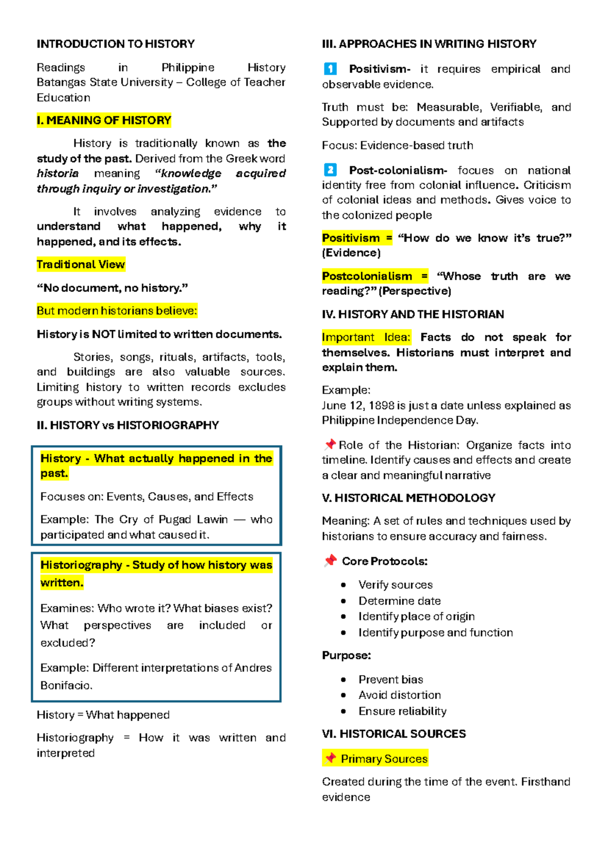 RPH- Final Exam - Approaches to Writing History in Philippine Context ...