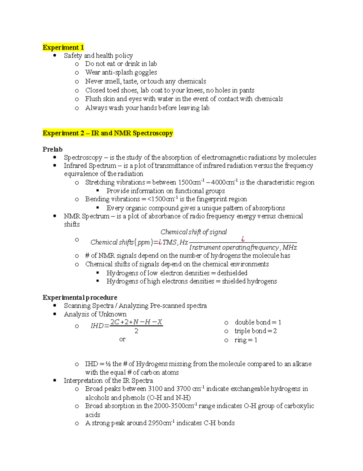 Organic II - Lab Midterm Study Guide: Techniques & Experiments - Studocu