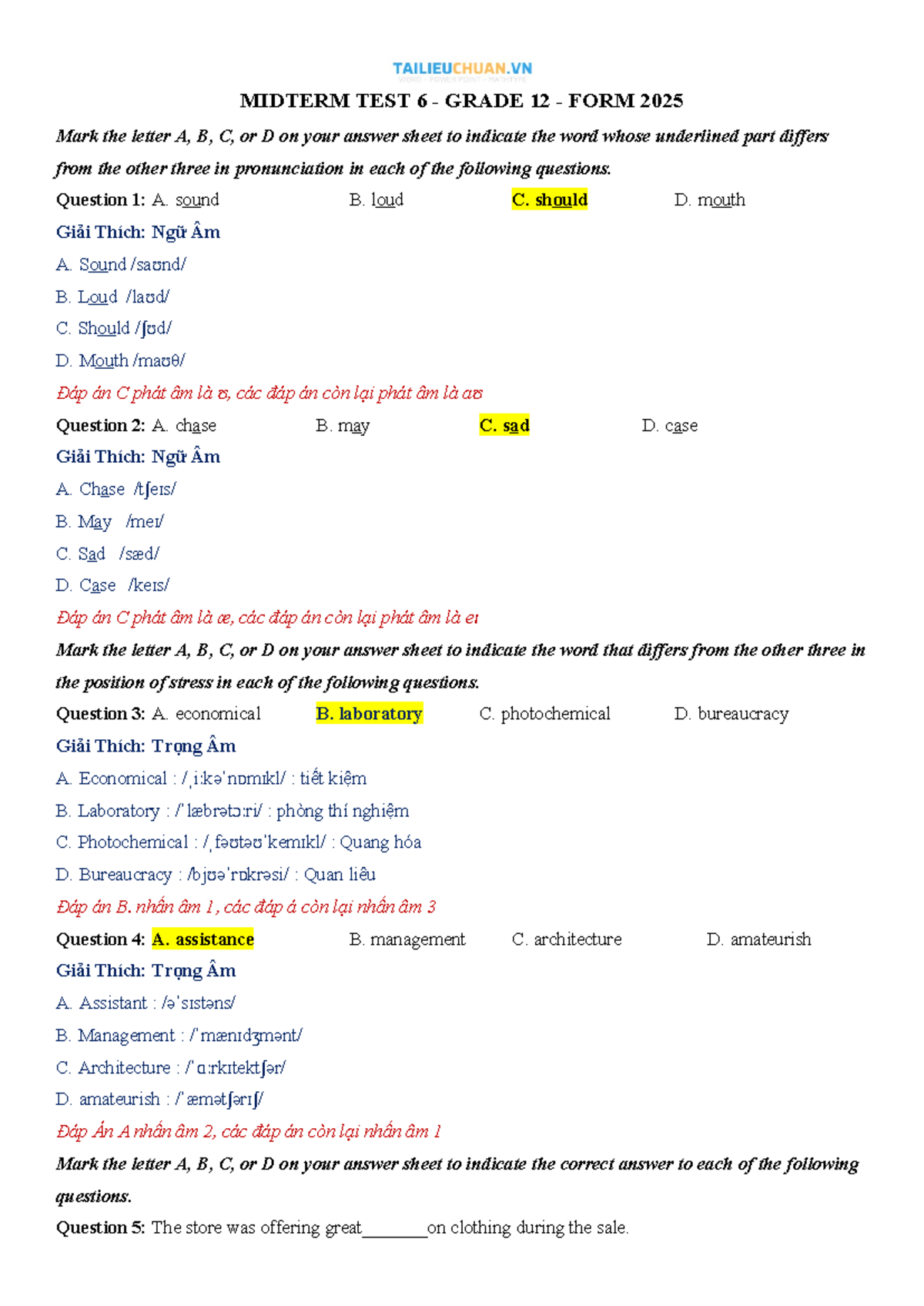 Midterm Test 6 - Grade 12 - Detailed Solutions and Explanations - Studocu