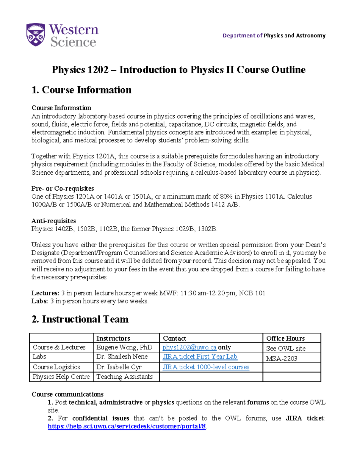 Phys 1202B Course Outline: Introduction to Physics II (2025-6) - Studocu