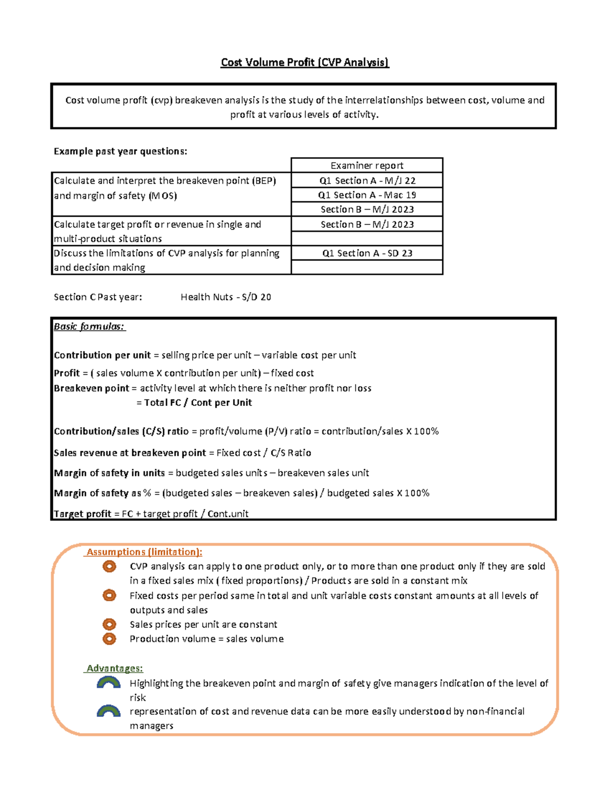 Rev - CVP Analysis - Detailed Notes for Cost Volume Profit (CVP) - Studocu