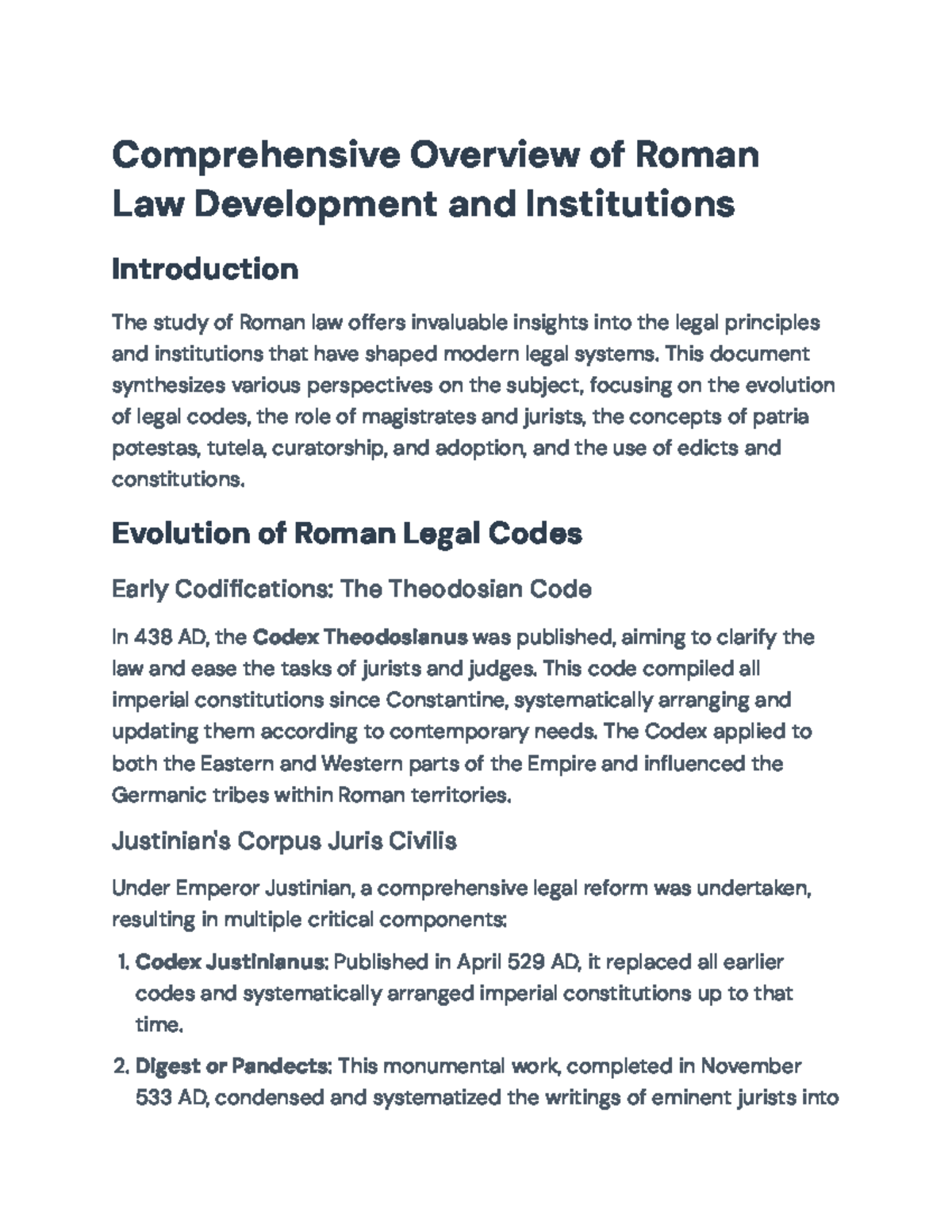Comprehensive Overview of Roman Law Development (LA103) - Comprehensive ...