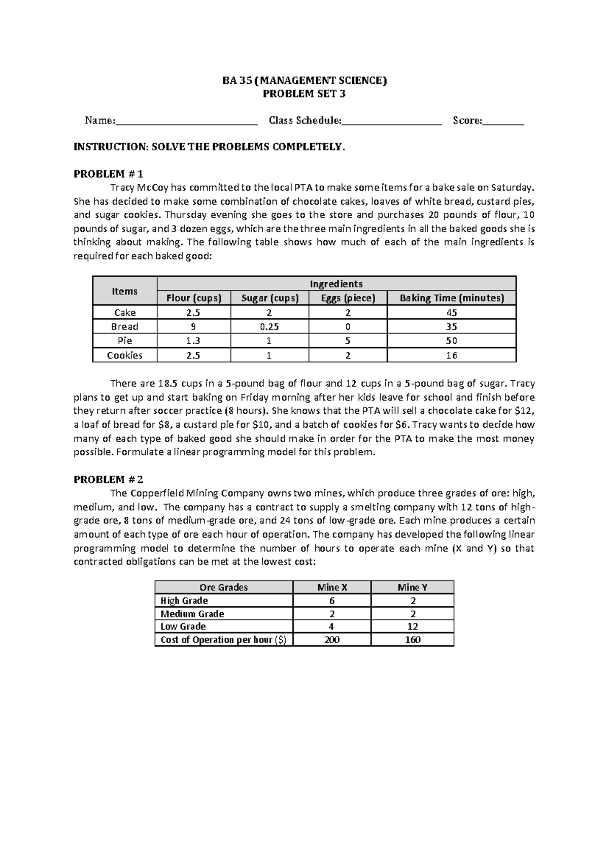 BA35 PS3 1st Sem 23-24 - Management Science Problem Set Solutions - Studocu