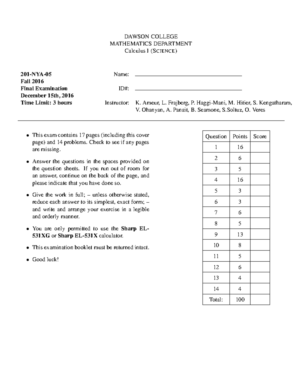 Calculus I (S CIENCE) Fall 2016 Final Exam Review Notes - Studocu