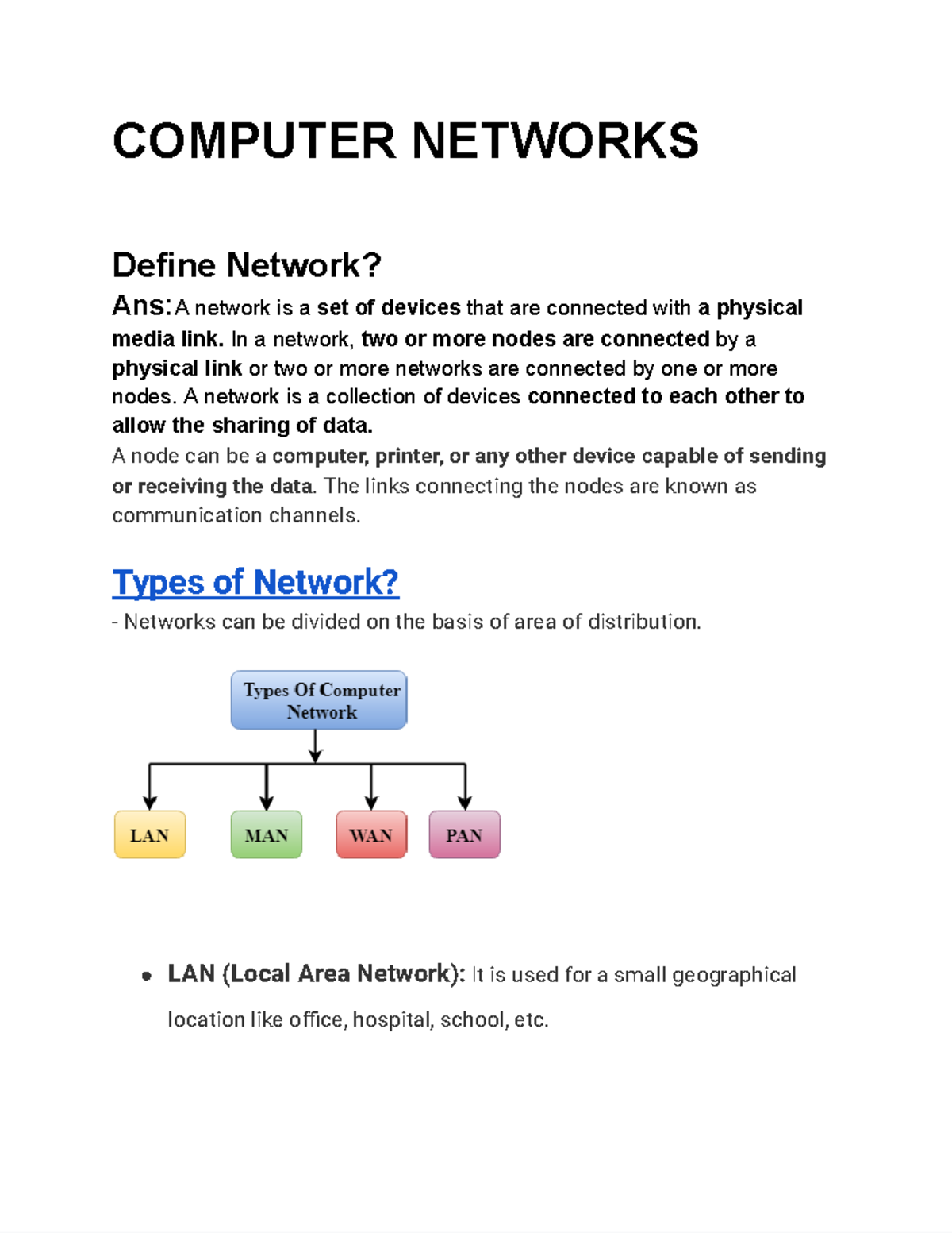 Computer Networks - Google Docs - COMPUTER NETWORKS Define Network? Ans ...