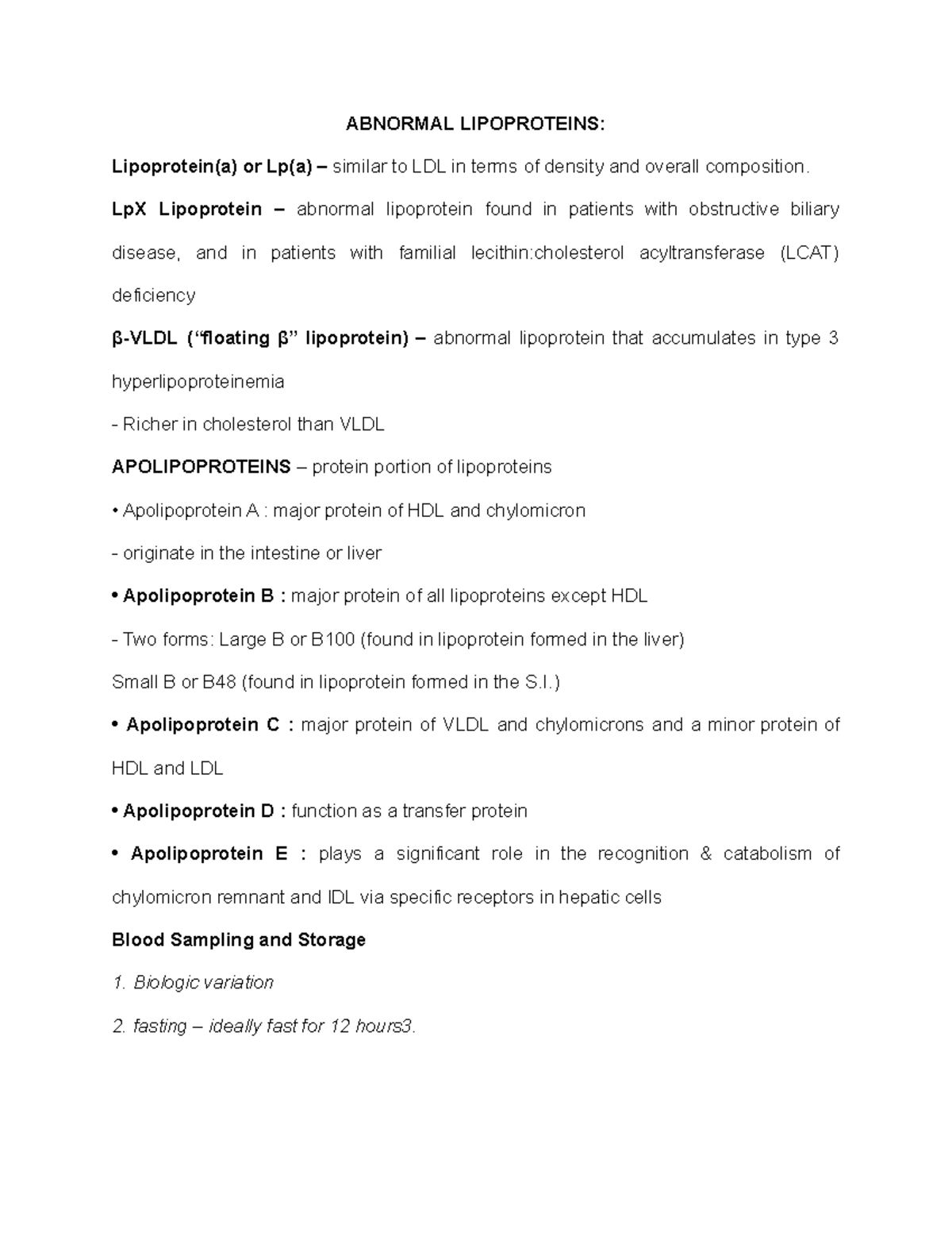 Abnormal Lipoproteins - Medical technology - UBian - Studocu