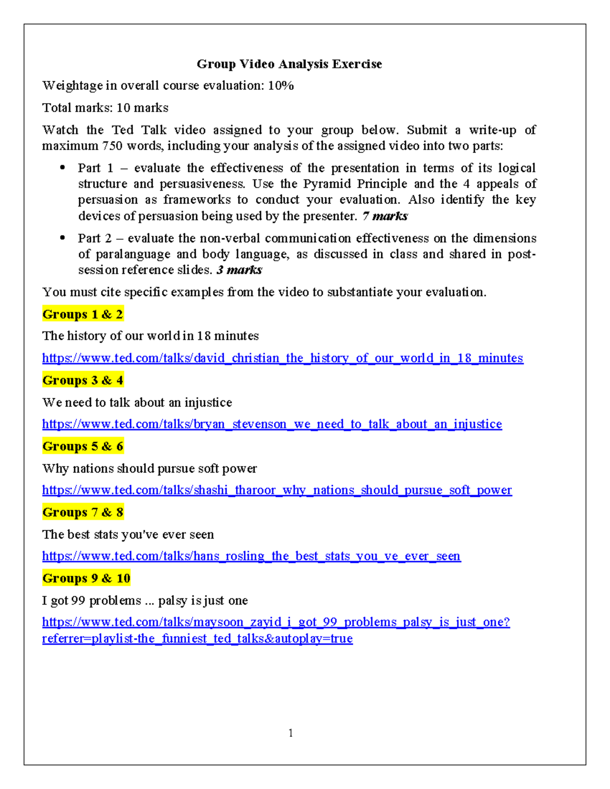 Group Assignment Video Analysis Exercise - Group Video Analysis ...