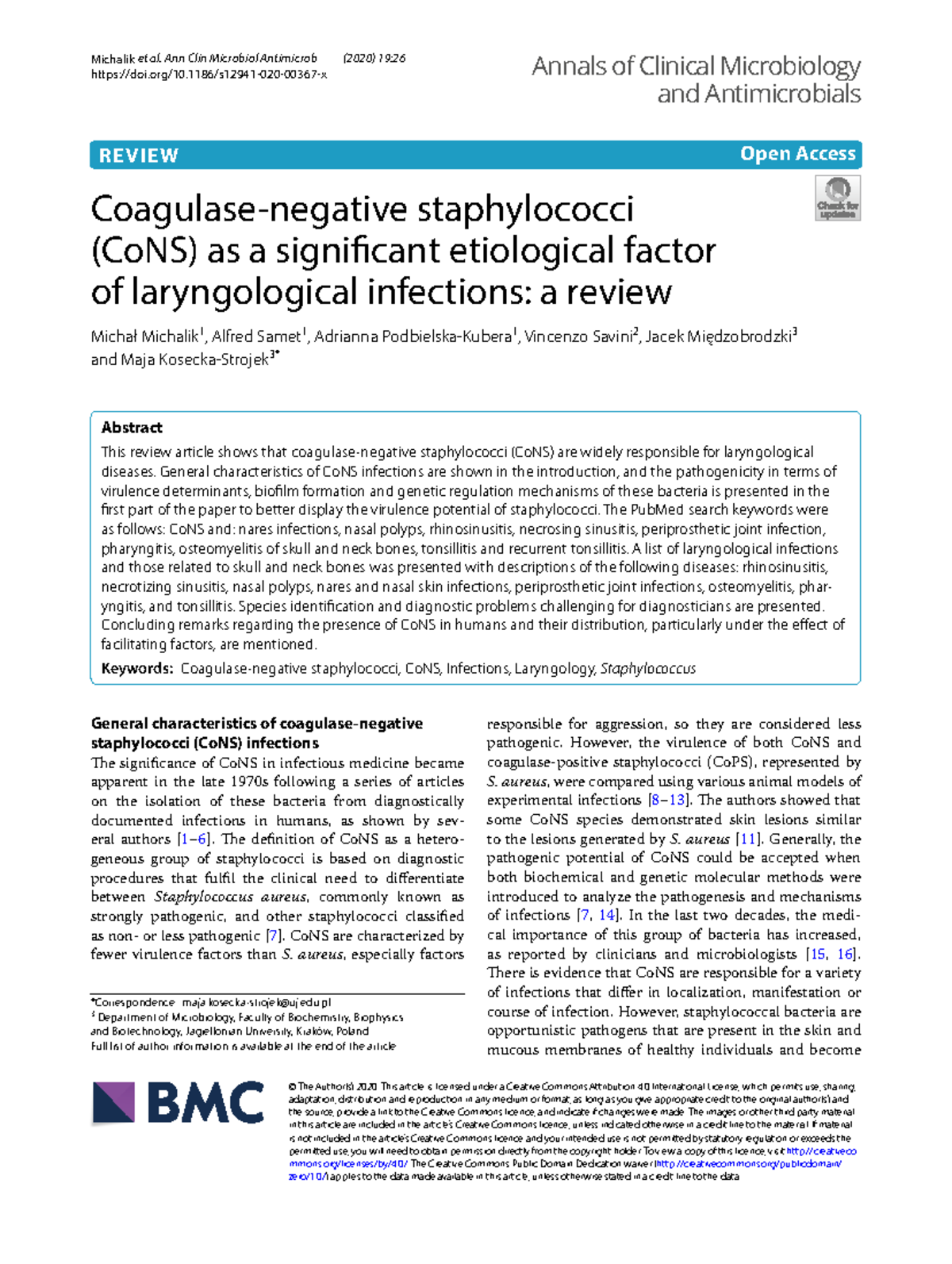 CoNS Infections in Laryngology: A Review of Pathogenicity and ...