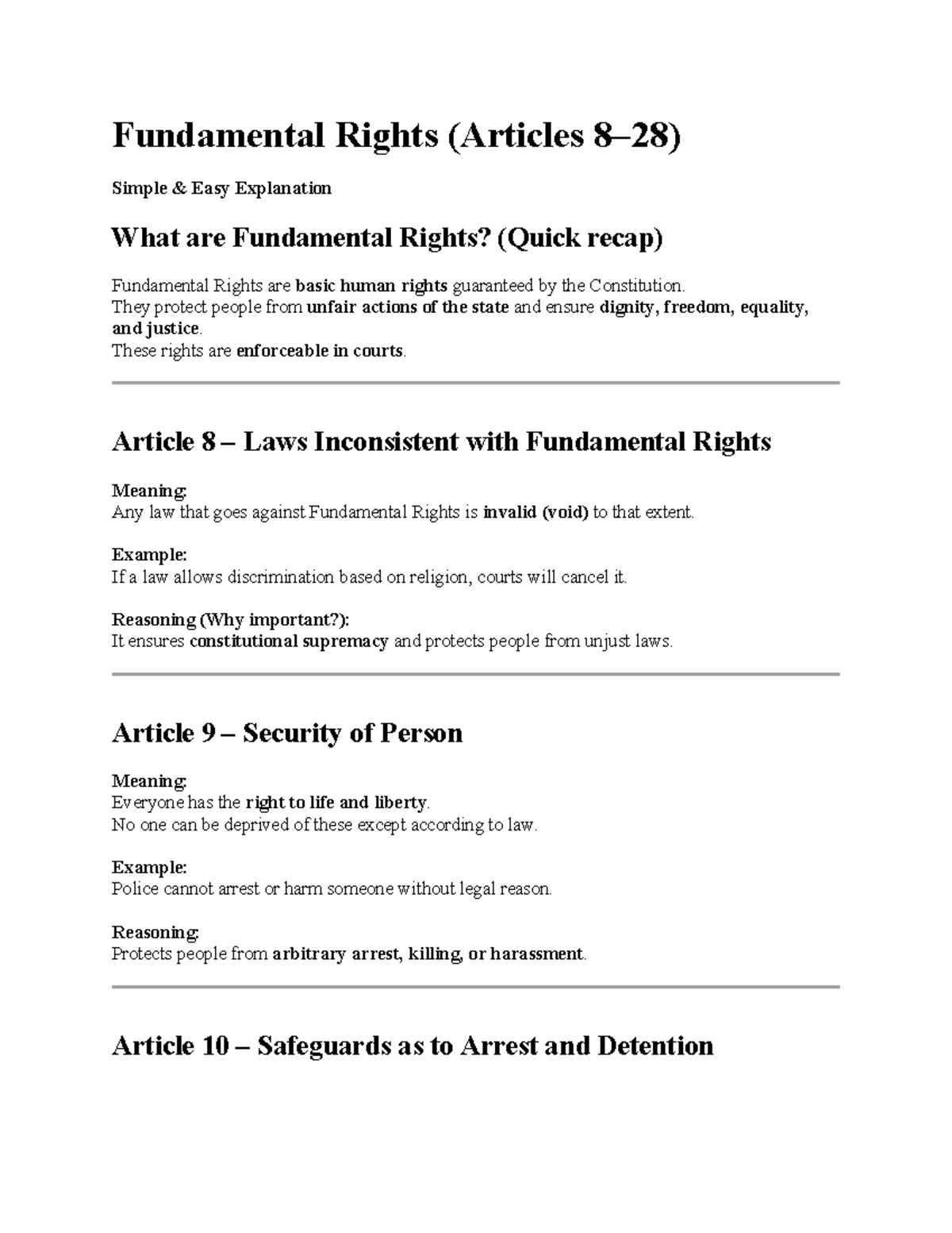 Fundamental Rights Overview - Law Notes (Quick Recap) - Studocu