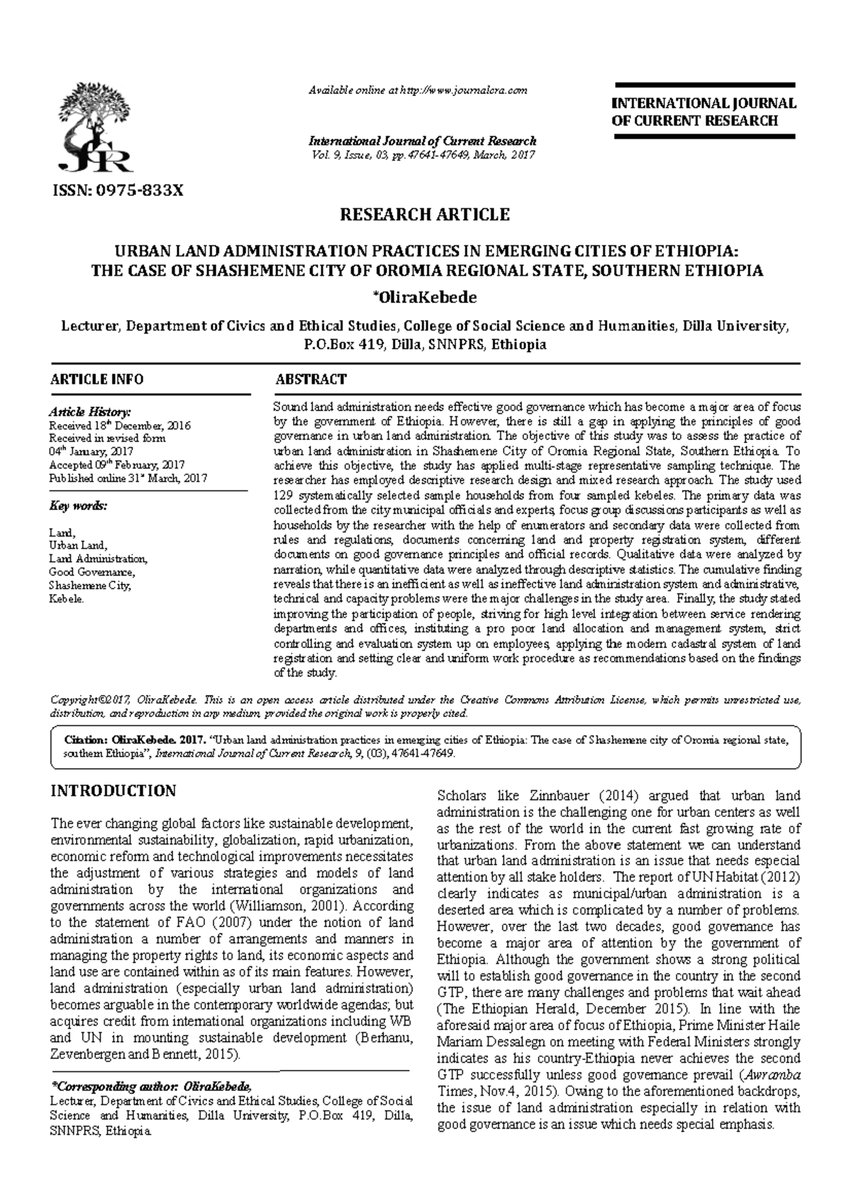 Urban LAND Administration Practices IN E - URBAN LAND ADMINISTRATION ...
