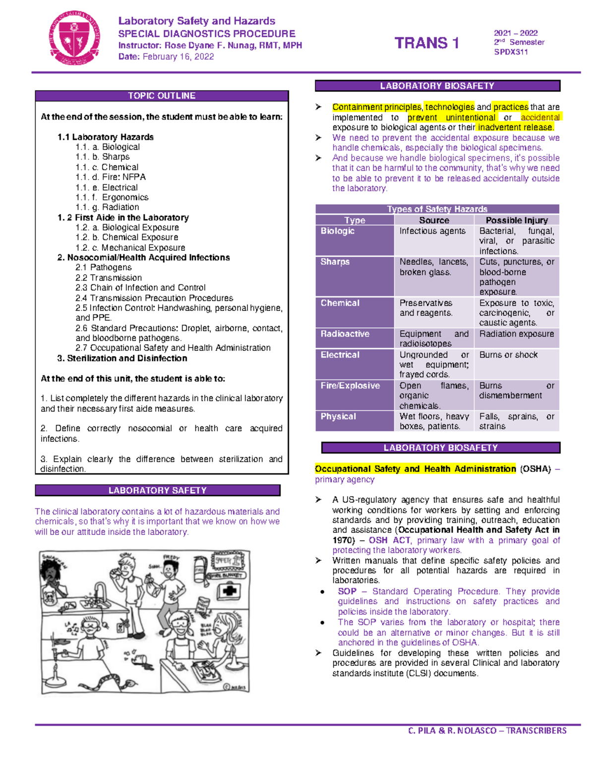 Trans 1 - Laboratory Safety Hazards - Laboratory Safety and Hazards ...