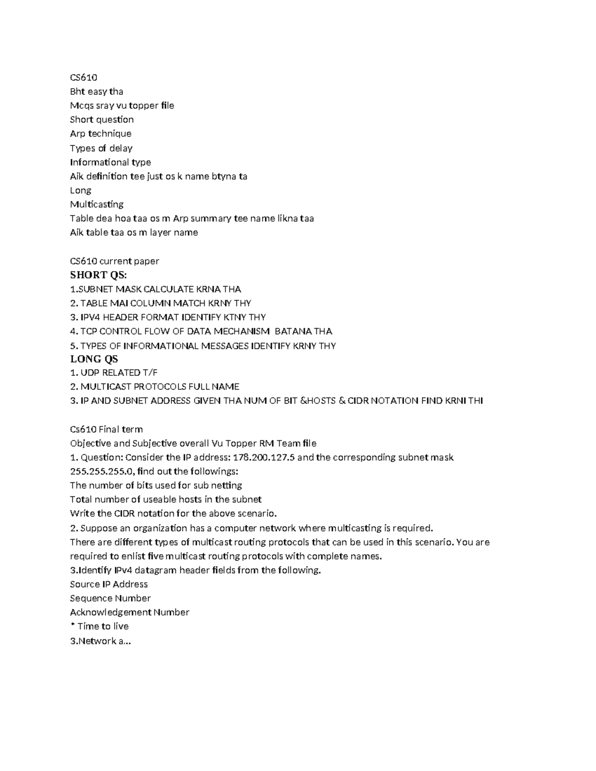 CS610 - Final Exam Paper Notes and Short/Long Questions - Studocu