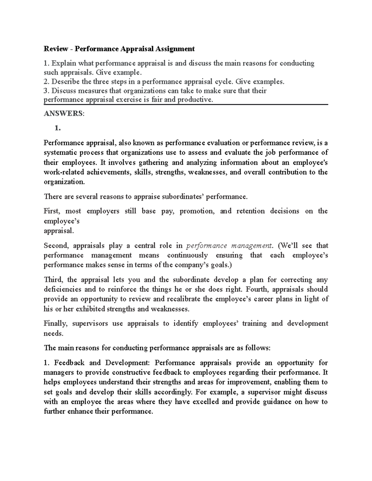 Review - Performance Appraisal Assignment - Review - Performance ...