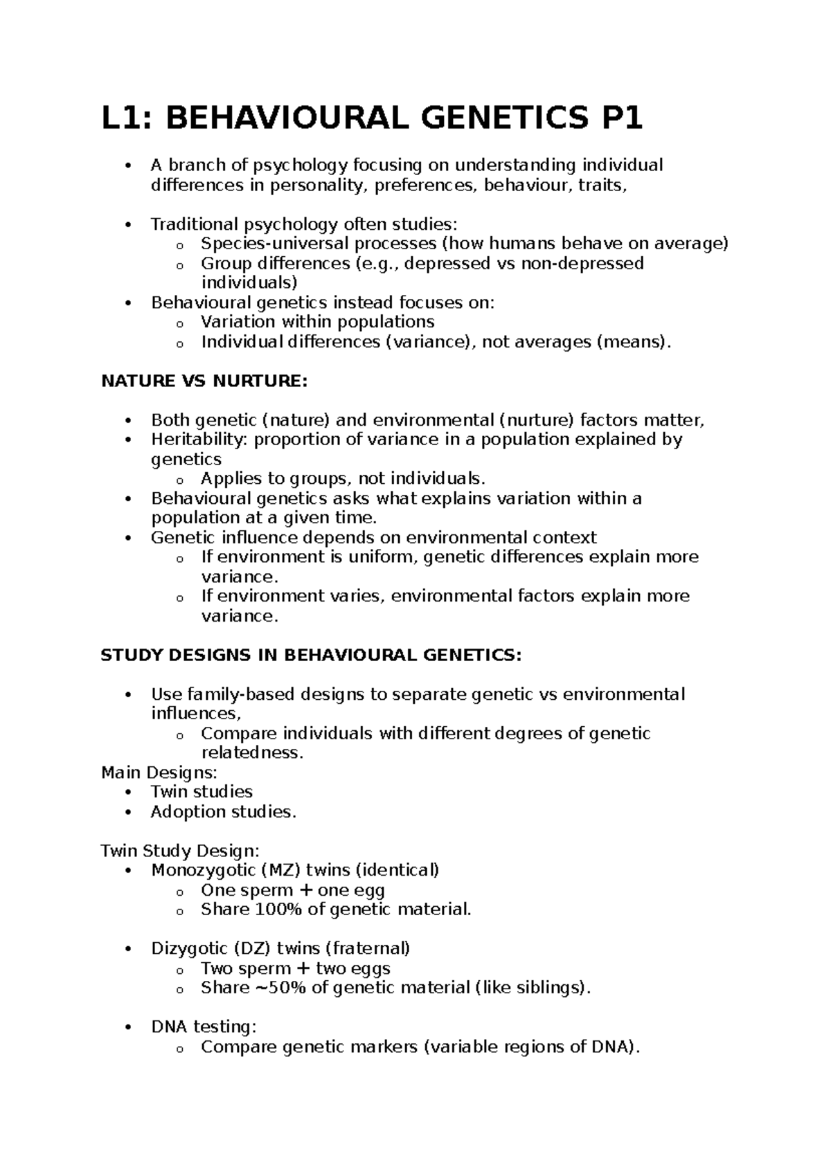 Behavioural Genetics Overview: Key Concepts and Study Designs (GB Notes ...