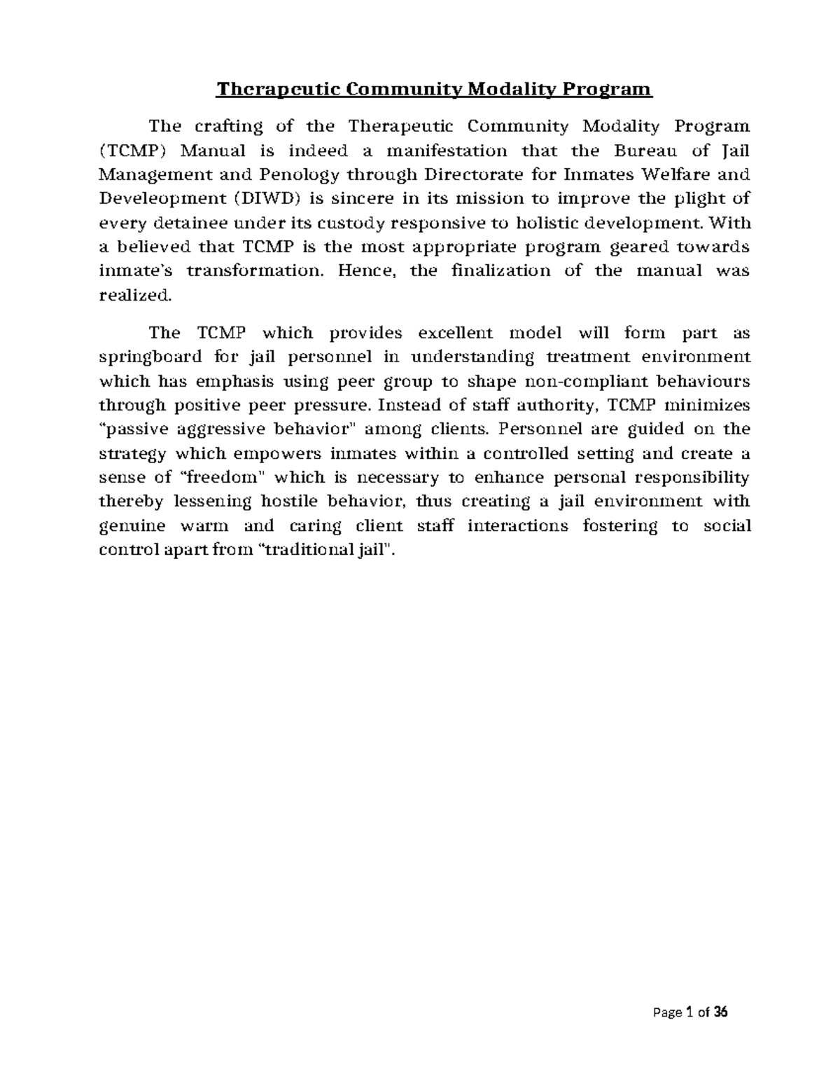 TC Lecture: Therapeutic Community Modality Program Overview - Studocu