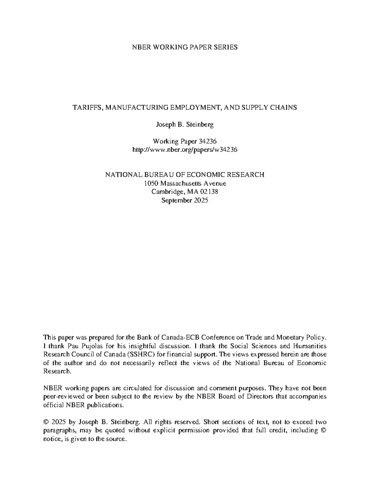 NBER Working Paper 34236: Tariffs and Manufacturing Employment Analysis ...