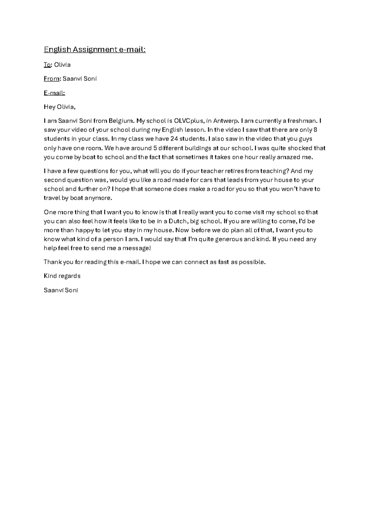 ENG 101: Letter to Olivia - A Freshman's Perspective - Studocu
