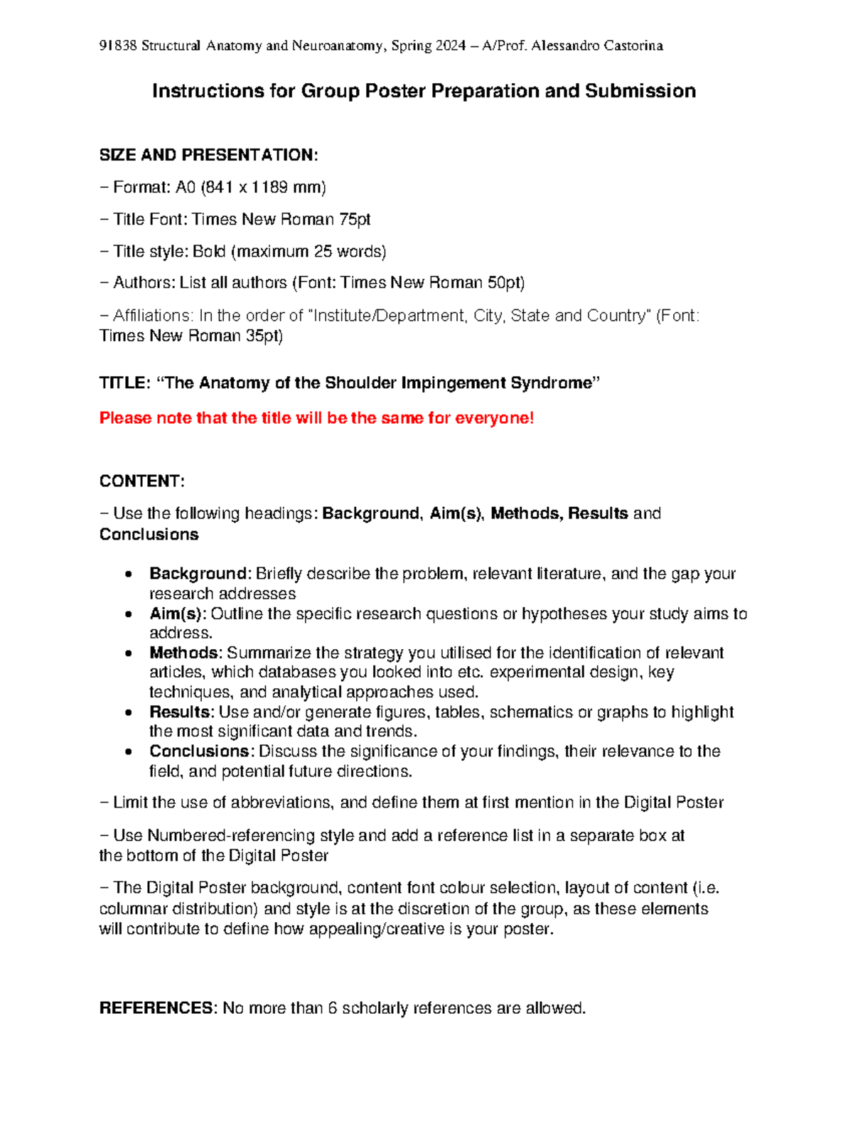 Group Poster Guidelines for 91838 Structural Anatomy and Neuroanatomy ...