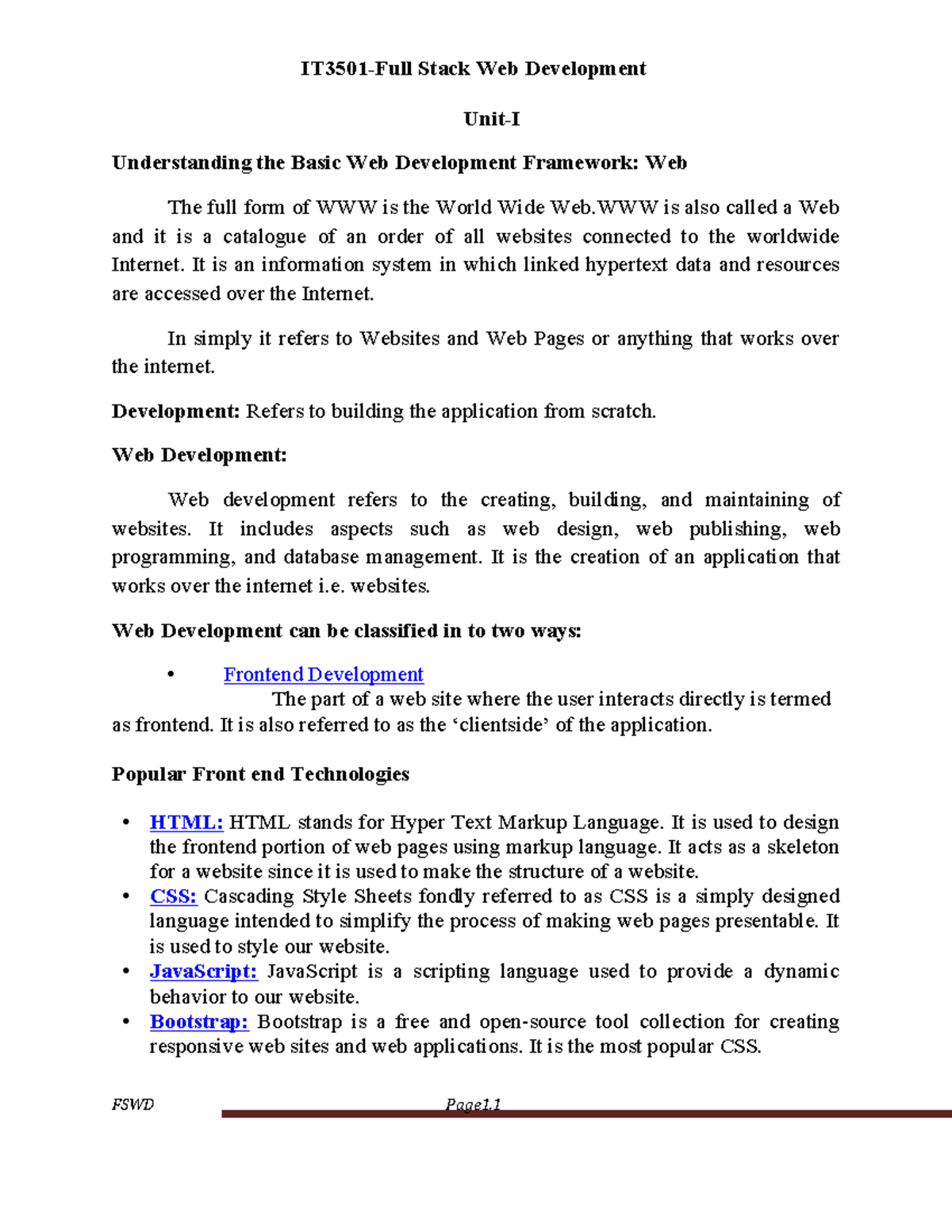 IT3501 - Full Stack Web Development Notes: Unit 1 Overview - Studocu