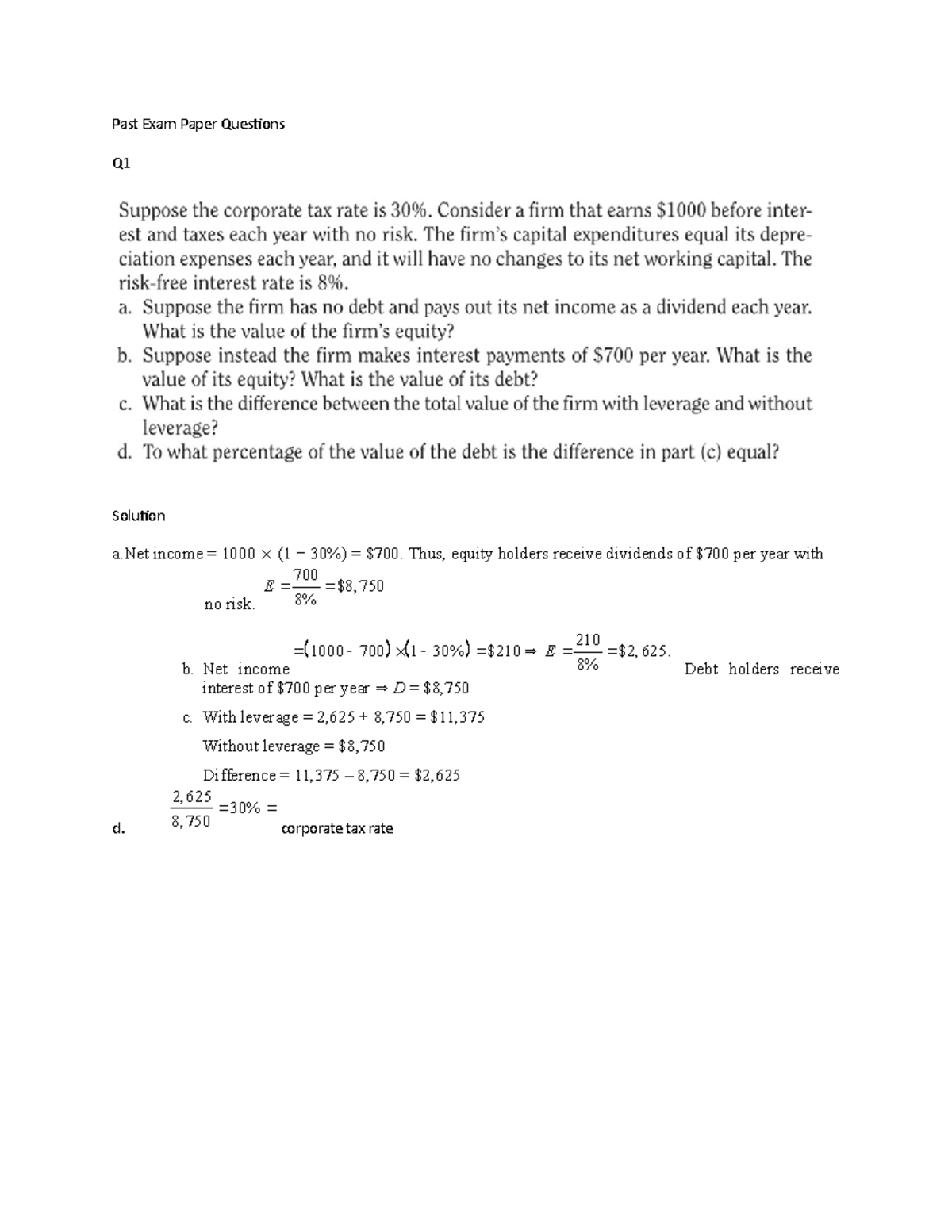 FIN 401 Final Exam Paper: Past Exam Paper Questions on WACC and ...