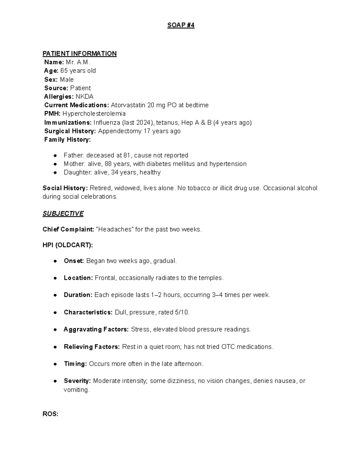 SOAP Note #4: Patient Assessment and Management Plan - Studocu
