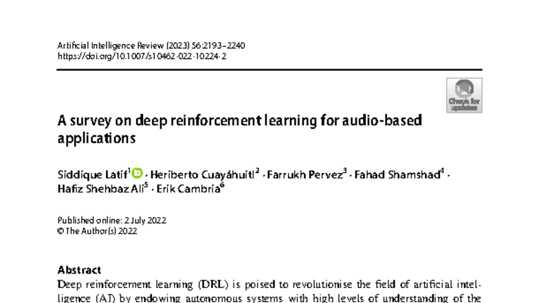 A Survey on Deep Reinforcement Learning Applications in Audio ...
