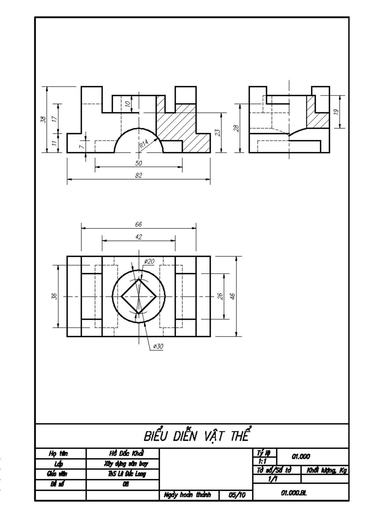 BDVT - bài biểu diễn vật thể trên auto cad - Hình học họa hình và Vẽ kỹ ...