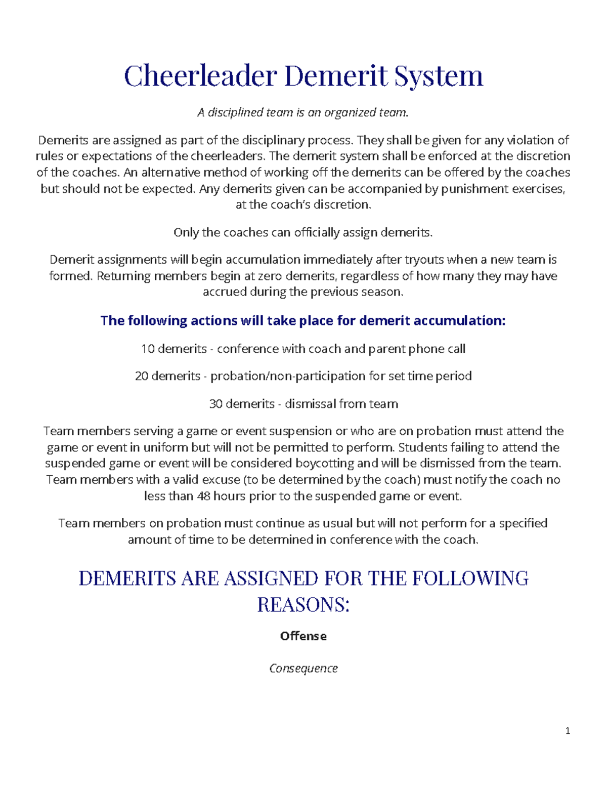 FMS Cheer Team Demerit System Guidelines and Consequences - Studocu