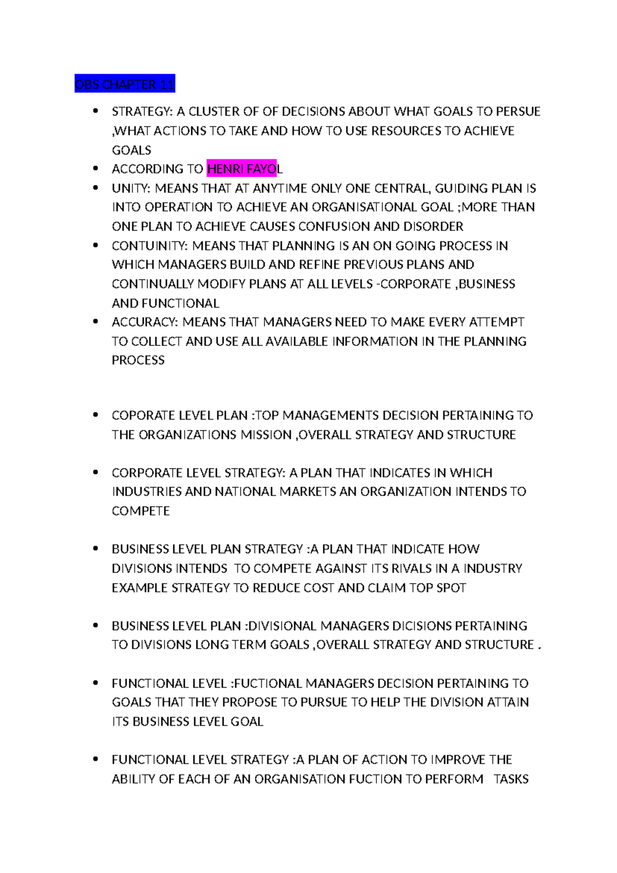 OBS Chapter 11 - Summary Business management - OBS CHAPTER 11 STRATEGY ...