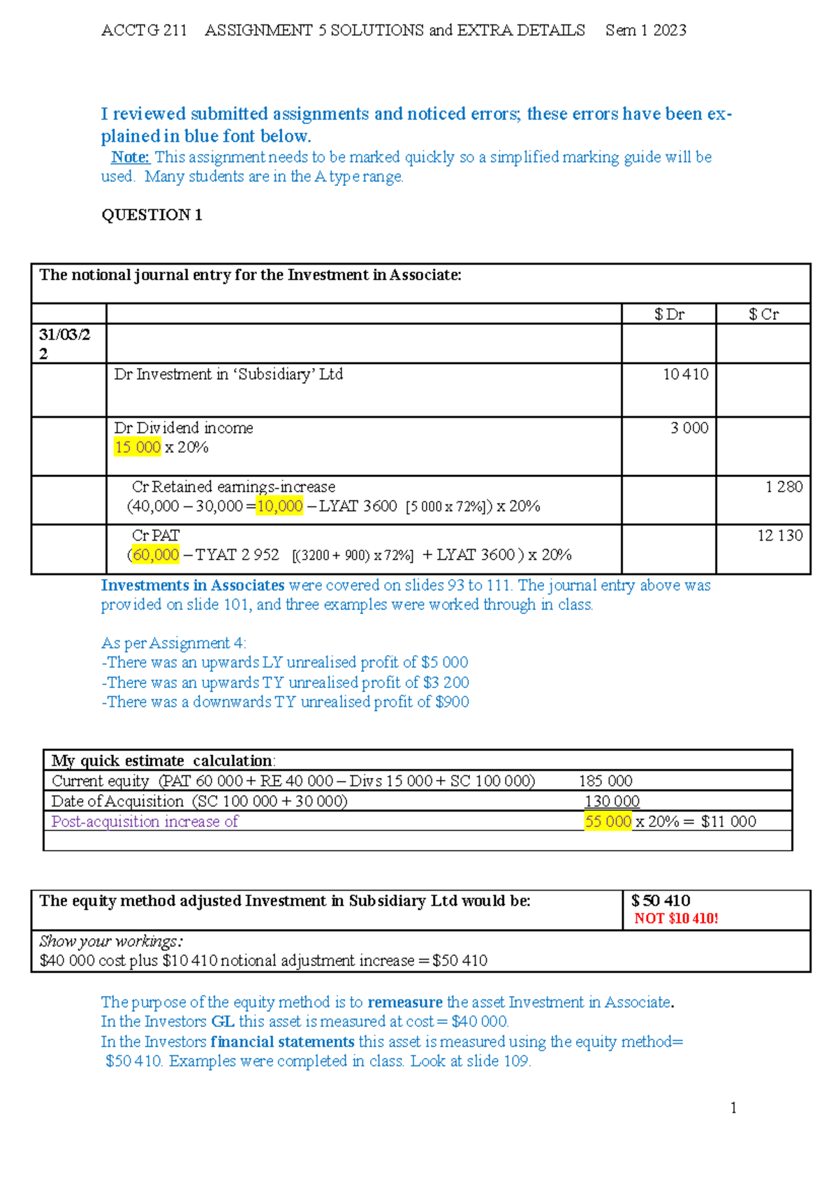 ACCTG 211 Assignment 5 Solutions with Quick Review Notes - Studocu
