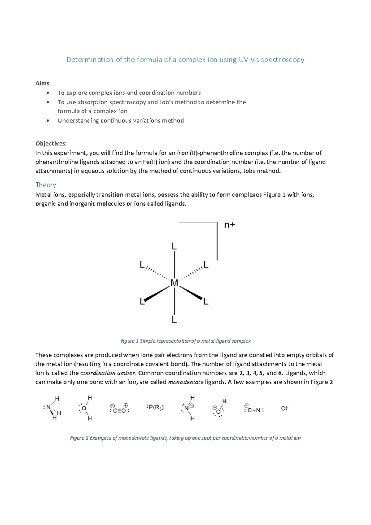 Determination of Iron(II)-Phenanthroline Complex Formula via UV-Vis ...